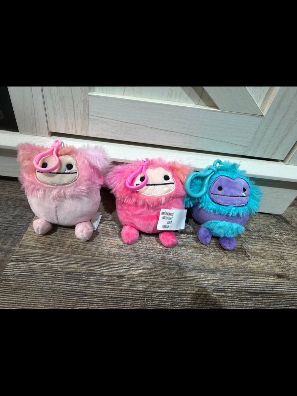 Squishmallows Clip-On Fuzzy Monster Trio in Pink, Hot Pink & Teal Bigfoot